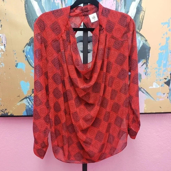 CAbi #3125 Diamond Draped Cutout Back Blouse - Picture 1 of 4